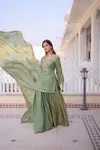 KA 1229 Fendi Crush With Zari Sequins Embroidered Work Top with Sharara Dupatta Online Wholesale